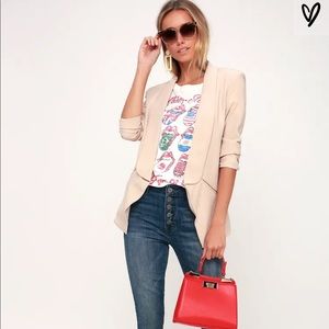 Lulus Miss Punctuality Taupe Lightweight Blazer xs